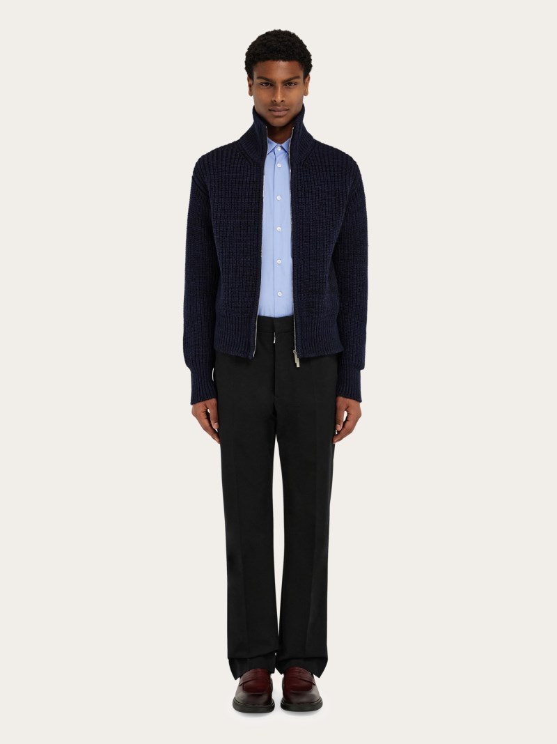 Ferragamo | Men's Knitted Blouson - Midnight Blue/Black