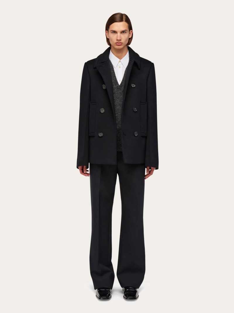 Ferragamo | Men's Wool And Cashmere Peacoat - Black