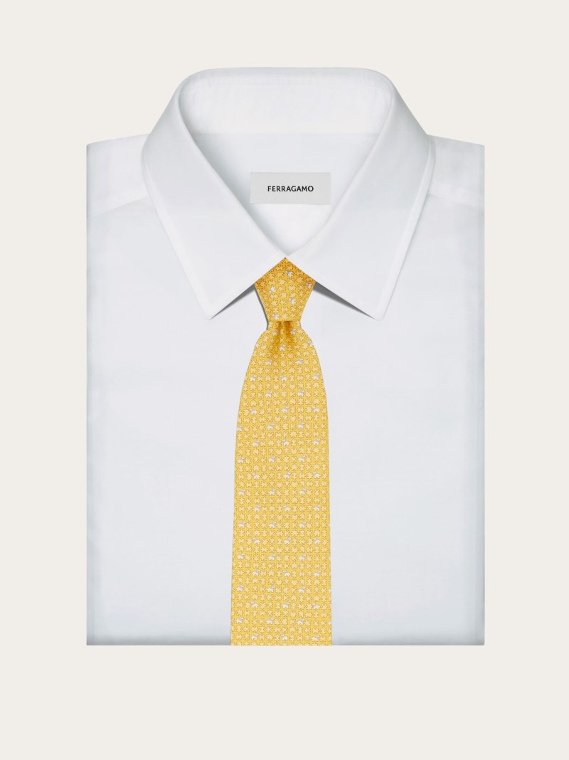 Ferragamo | Men's Puzzle Print Silk Tie - Yellow