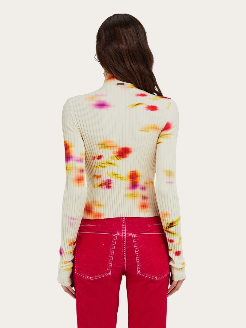Ferragamo | Women's Blossom Print Mock Neck Top - Mascarpone/Red/Cherry