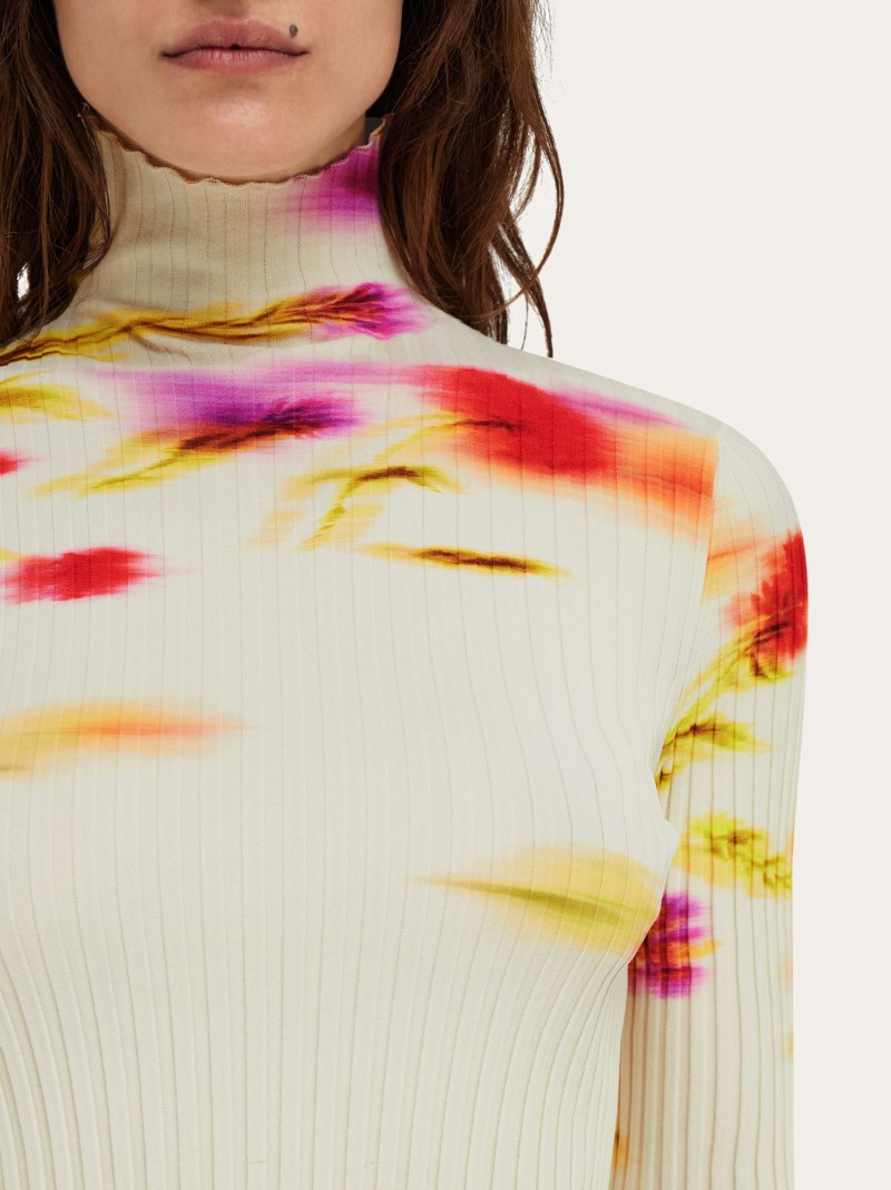 Ferragamo | Women's Blossom Print Mock Neck Top - Mascarpone/Red/Cherry