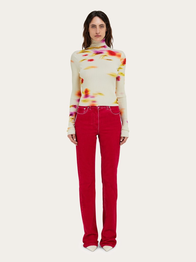 Ferragamo | Women's Blossom Print Mock Neck Top - Mascarpone/Red/Cherry