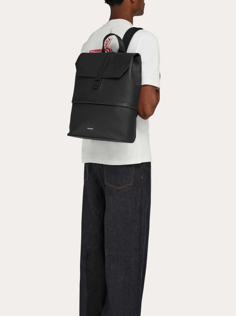 Ferragamo | Men's Backpack With Gancini Buckles - Black