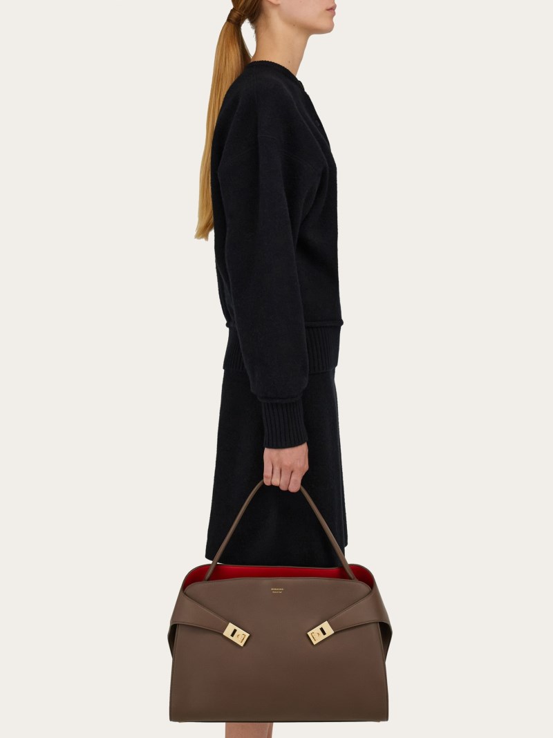 Ferragamo | Women's Hug Soft Bicolor Shoulder Bag - Clay