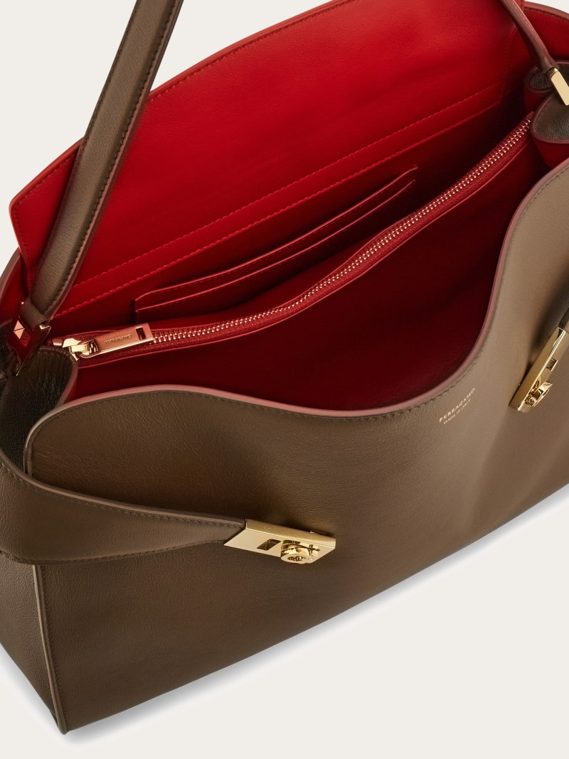 Ferragamo | Women's Hug Soft Bicolor Shoulder Bag - Clay