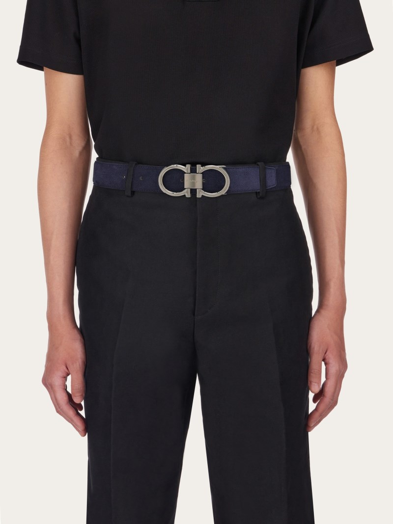 Ferragamo | Men's Adjustable Gancini Belt - Navy Blue