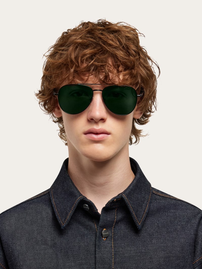 Ferragamo | Men's Sunglasses - Matte Black/Green