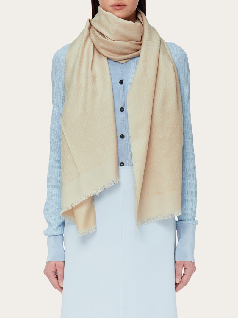 Ferragamo | Women's Monogram Jacquard Stole - Stone Grey