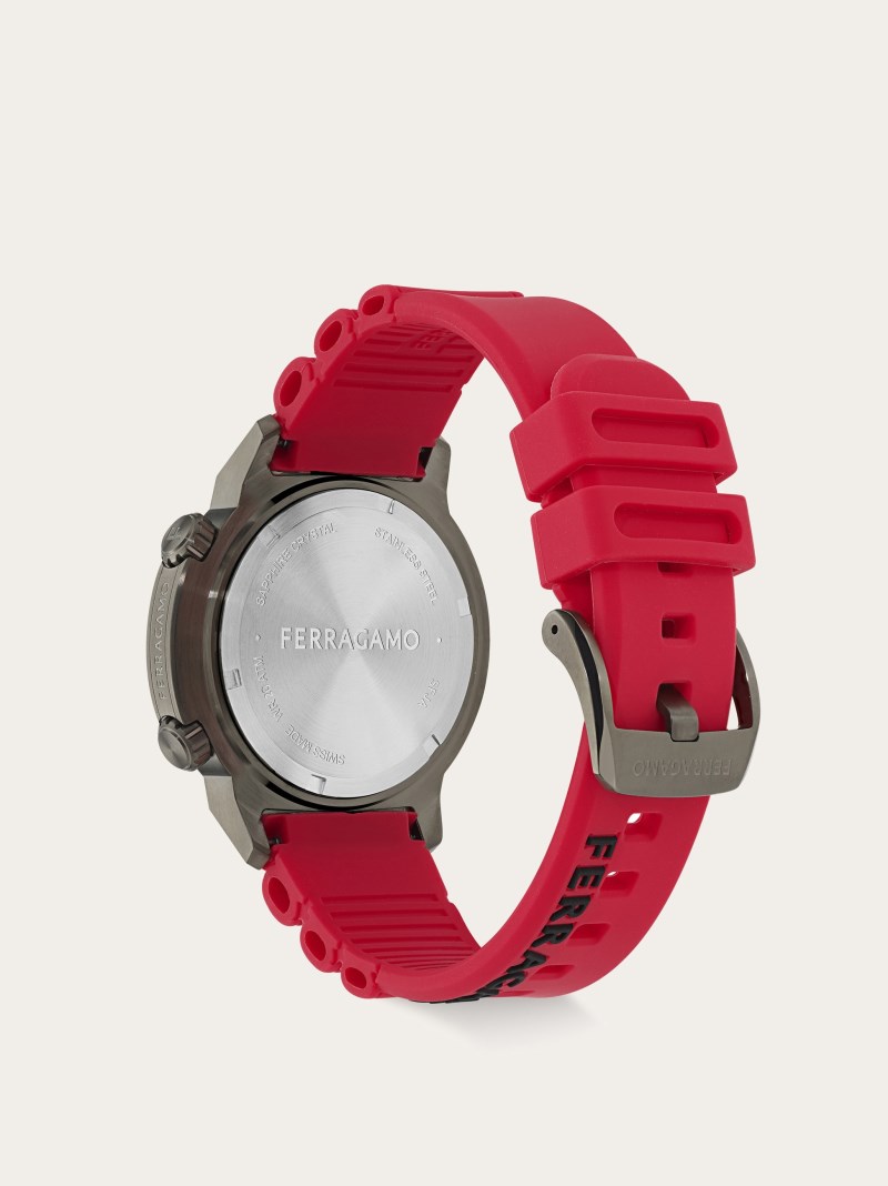 Ferragamo | Men's Sport Watch - Stainless Steel And Ip Gun/Red