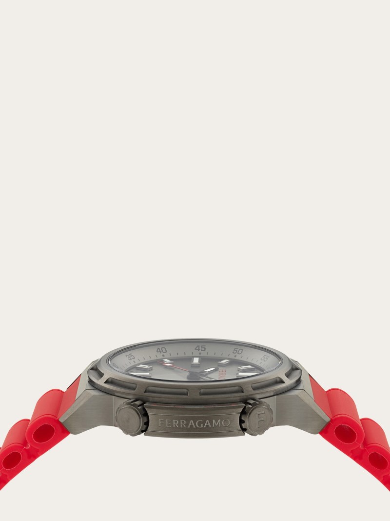 Ferragamo | Men's Sport Watch - Stainless Steel And Ip Gun/Red