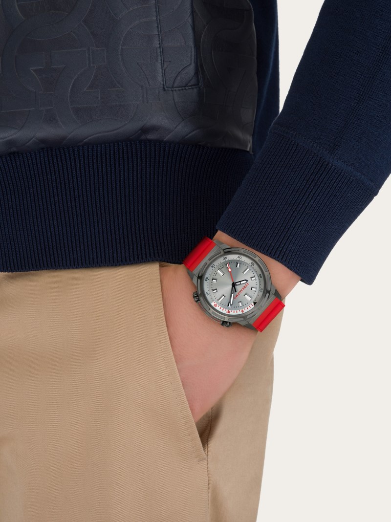 Ferragamo | Men's Sport Watch - Stainless Steel And Ip Gun/Red