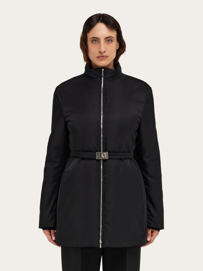 Ferragamo | Women's Mid Length Padded Jacket With Hug Belt - Black