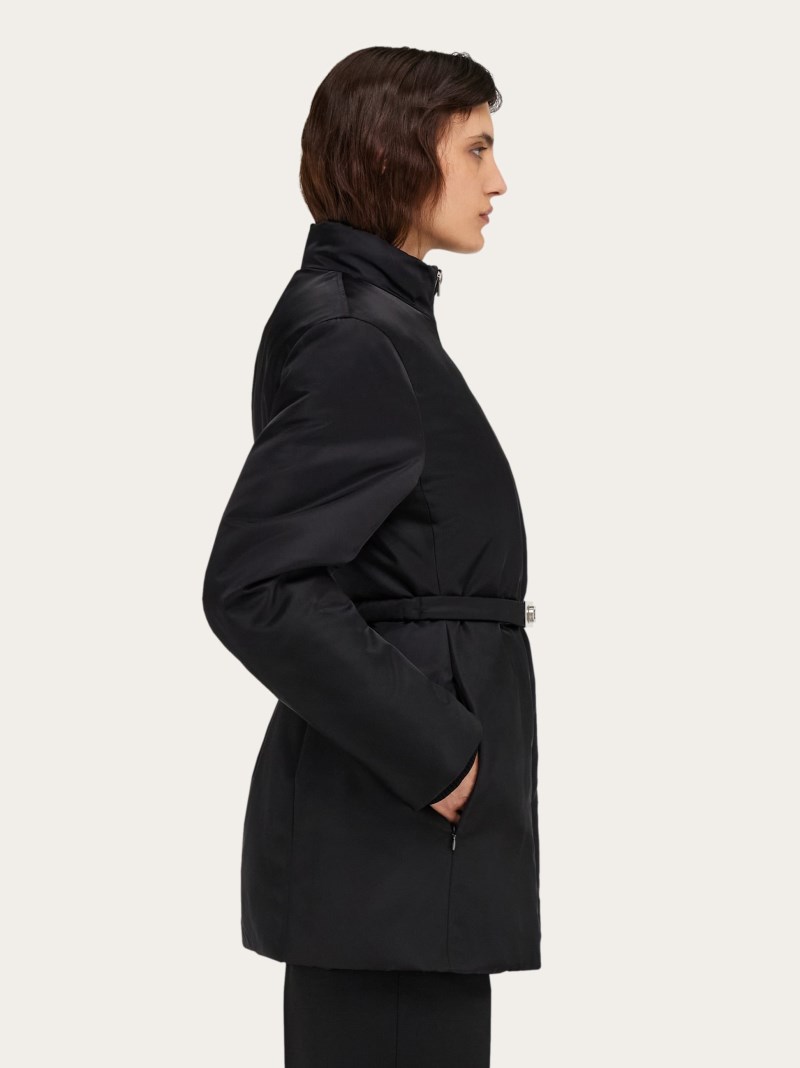 Ferragamo | Women's Mid Length Padded Jacket With Hug Belt - Black
