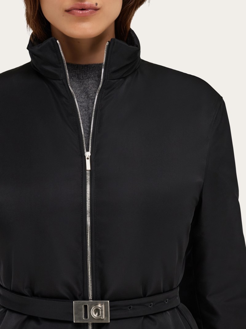 Ferragamo | Women's Mid Length Padded Jacket With Hug Belt - Black