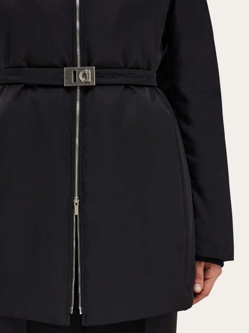 Ferragamo | Women's Mid Length Padded Jacket With Hug Belt - Black