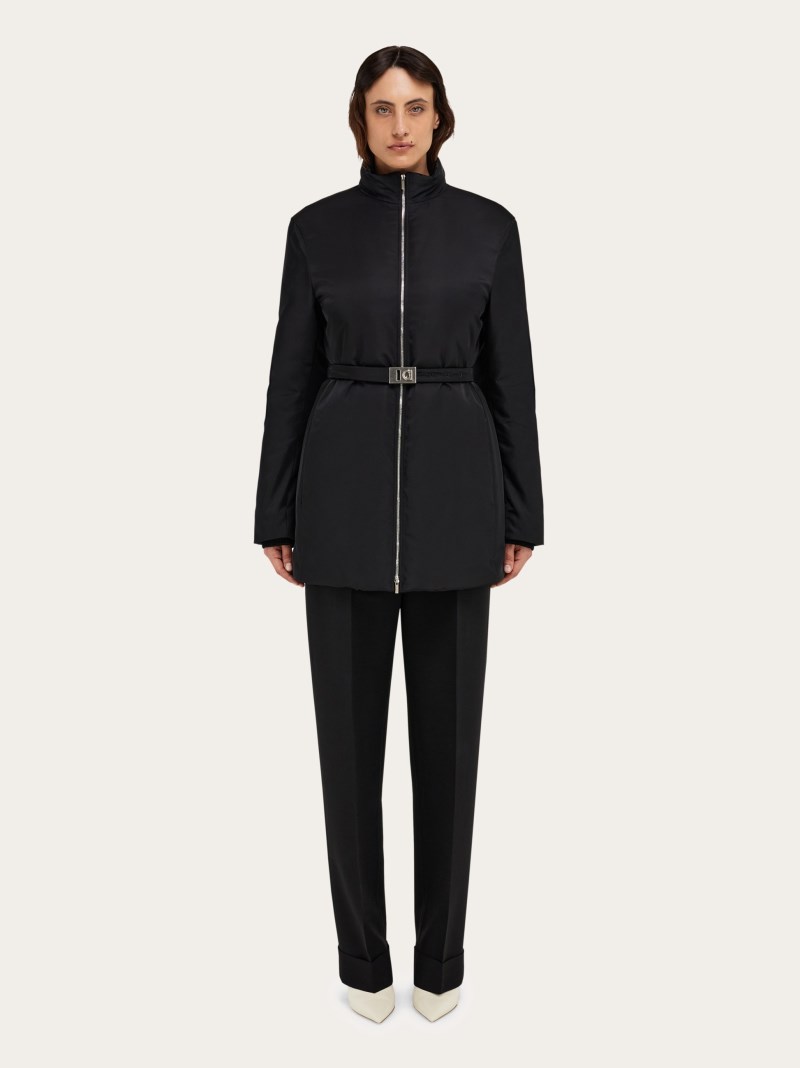 Ferragamo | Women's Mid Length Padded Jacket With Hug Belt - Black
