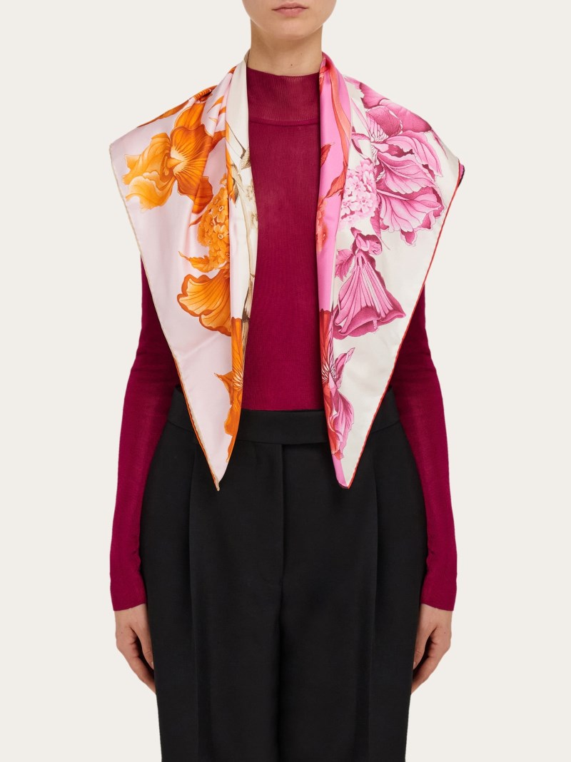 Ferragamo | Women's Hydrangea Print Silk Scarf - Cotton Candy