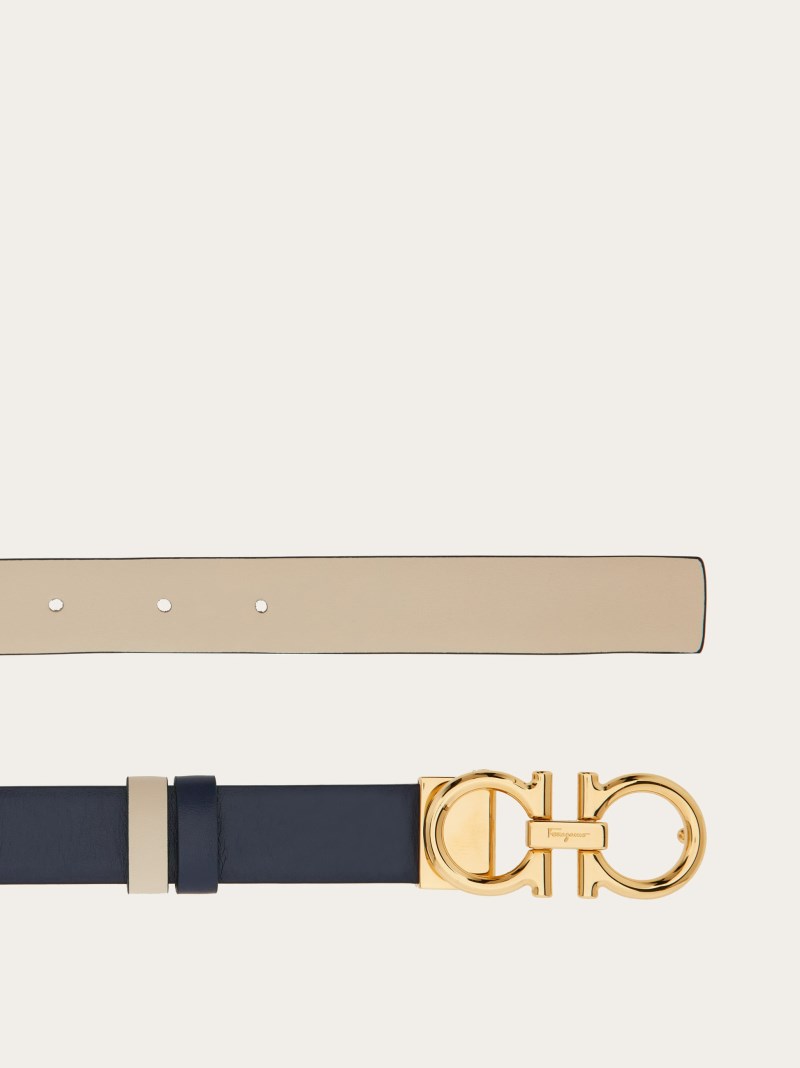 Ferragamo | Women's Reversible And Adjustable Gancini Belt - Navy Blue/Bone