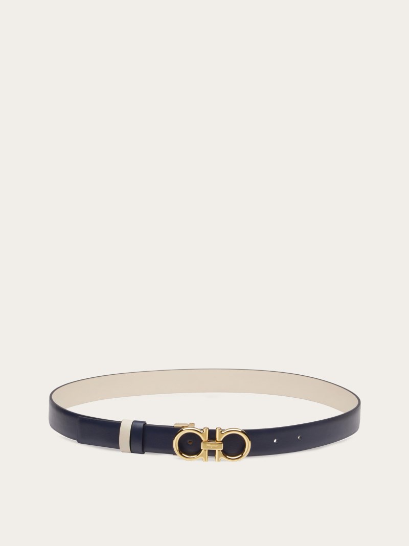 Ferragamo | Women's Reversible And Adjustable Gancini Belt - Navy Blue/Bone