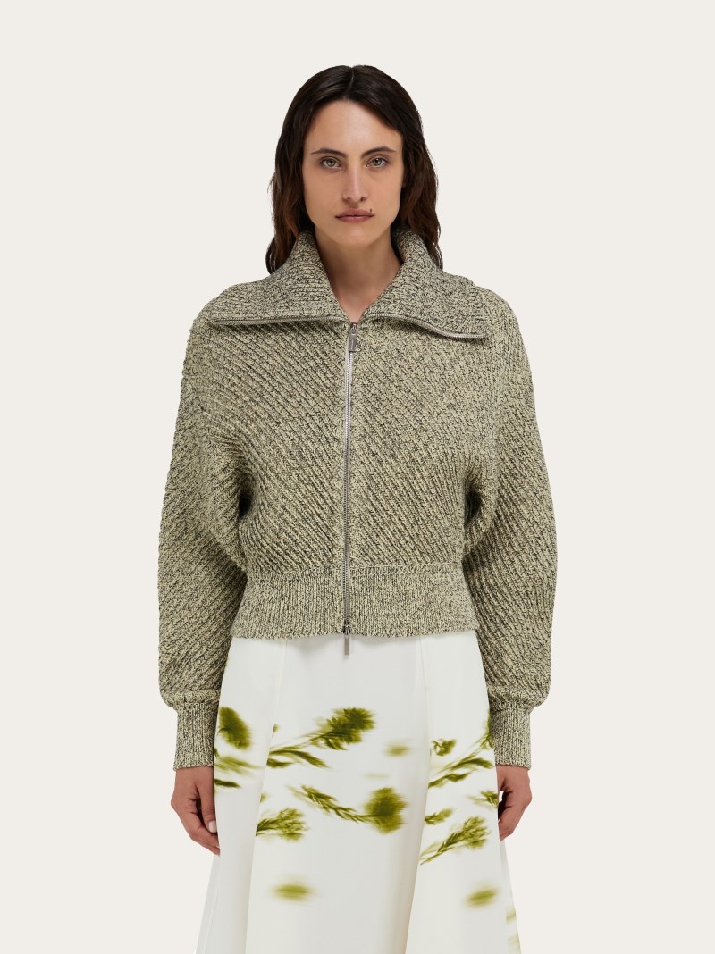 Ferragamo | Women's Knitted Blouson - Parchment/Black