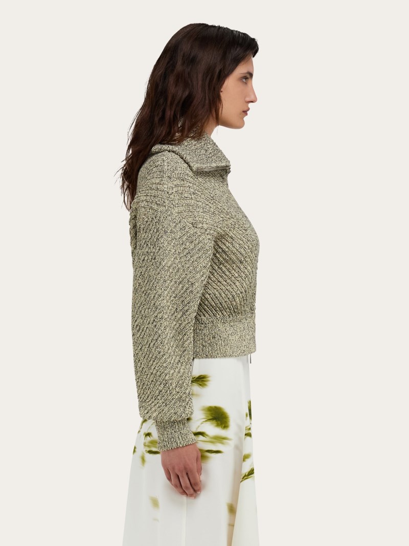 Ferragamo | Women's Knitted Blouson - Parchment/Black