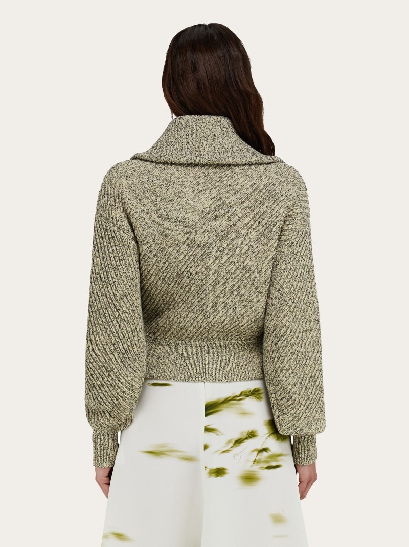 Ferragamo | Women's Knitted Blouson - Parchment/Black