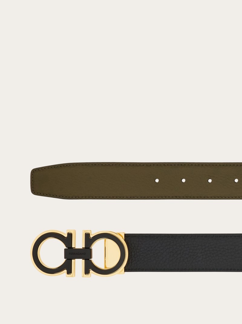 Ferragamo | Men's Reversible And Adjustable Gancini Belt - Black/Olive Green