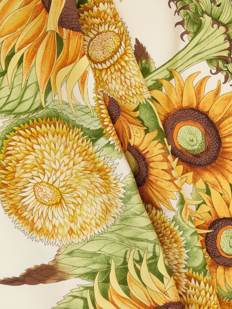 Ferragamo | Women's Sunflower Print Silk Scarf - Ivory/Yellow/Fuchsia
