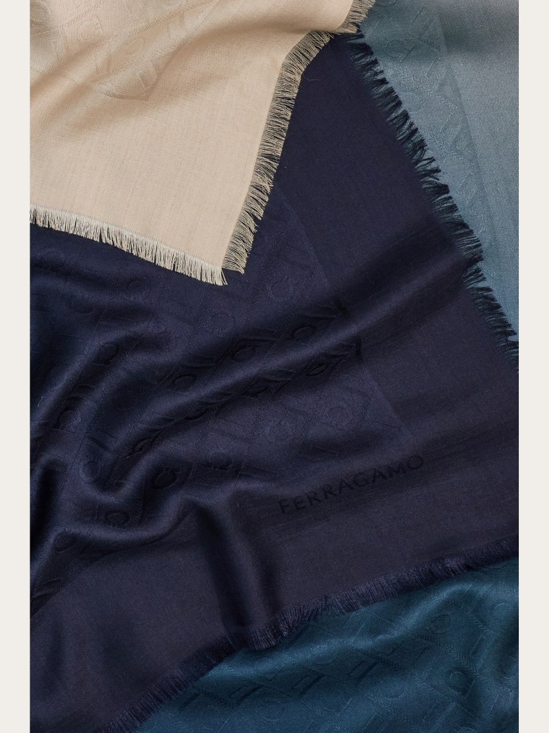 Ferragamo | Women's Monogram Shawl - Teal Blue/Mascarpone