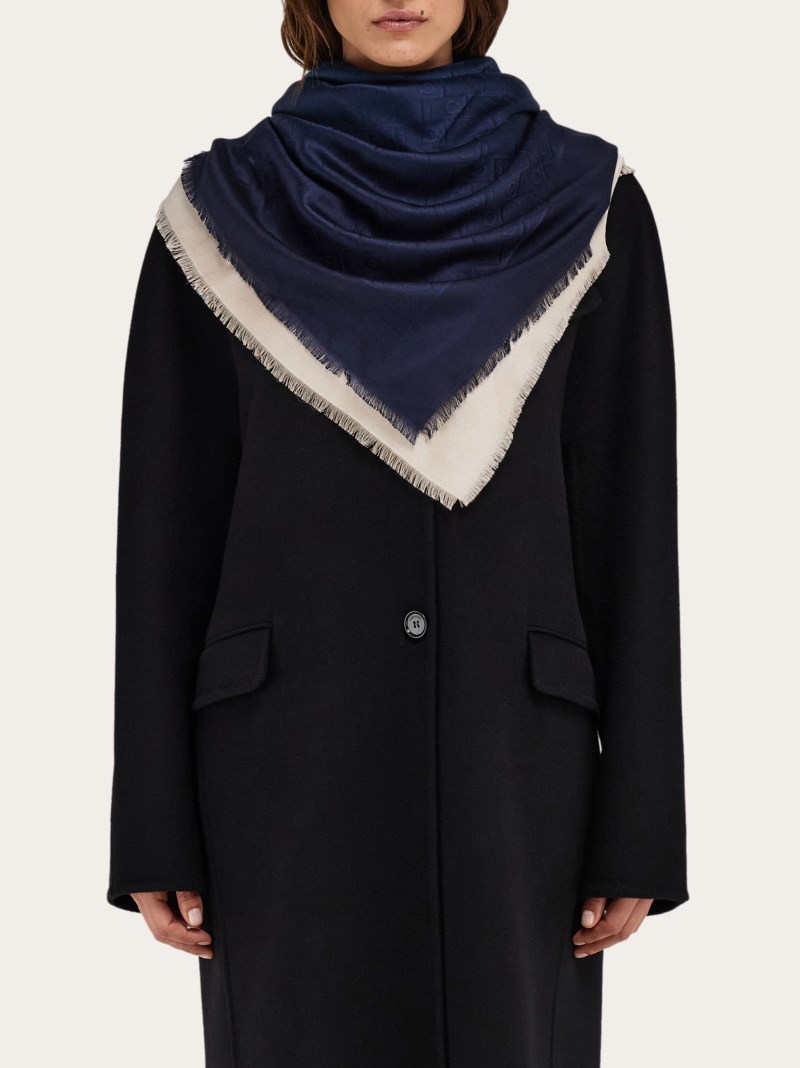 Ferragamo | Women's Monogram Shawl - Teal Blue/Mascarpone