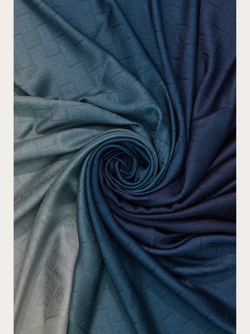 Ferragamo | Women's Monogram Shawl - Teal Blue/Mascarpone