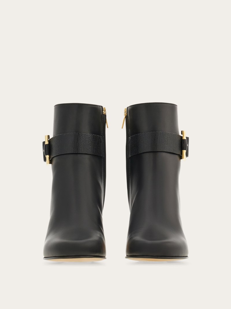 Ferragamo | Women's Gancini Ornament Mid Heel Ankle Boot - Black