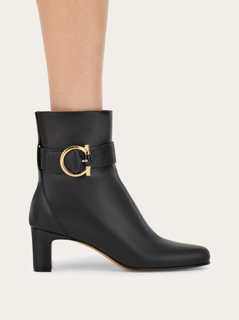 Ferragamo | Women's Gancini Ornament Mid Heel Ankle Boot - Black