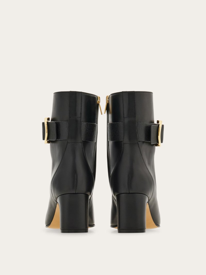 Ferragamo | Women's Gancini Ornament Mid Heel Ankle Boot - Black