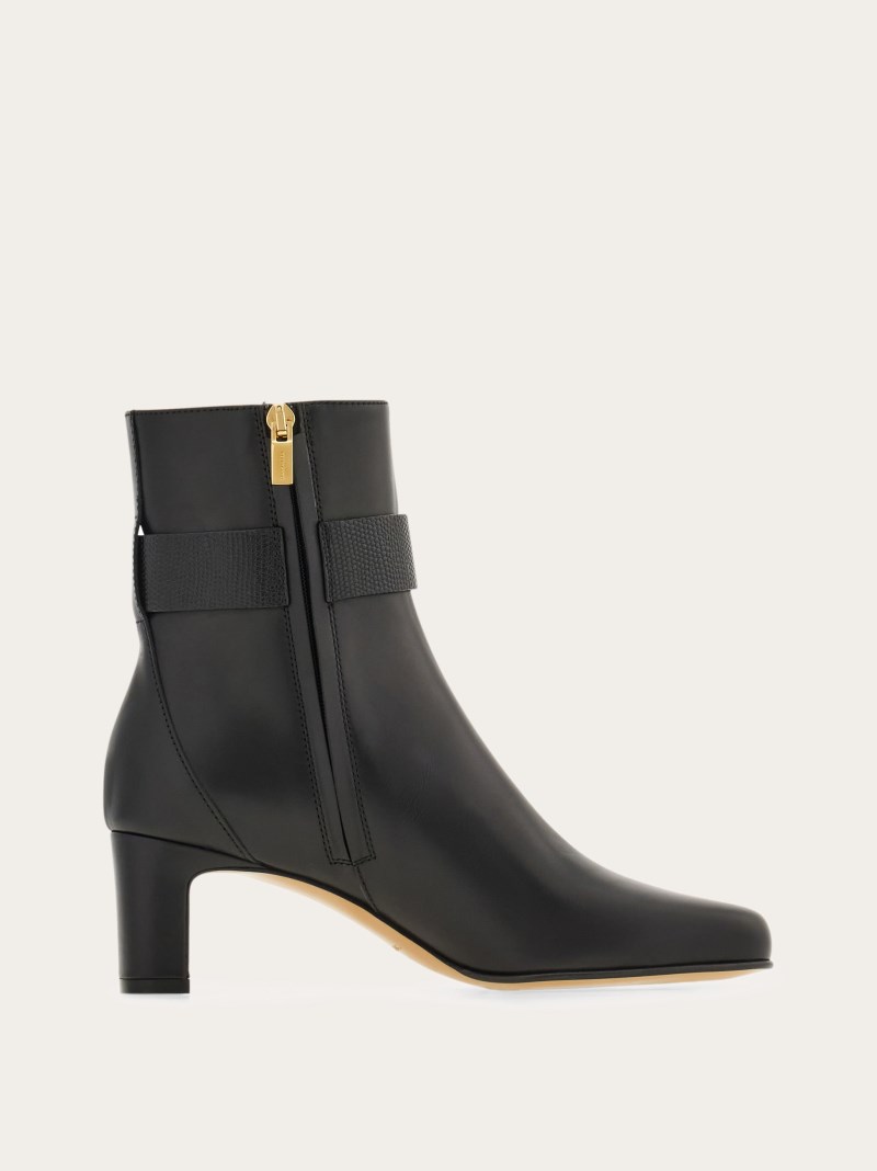 Ferragamo | Women's Gancini Ornament Mid Heel Ankle Boot - Black