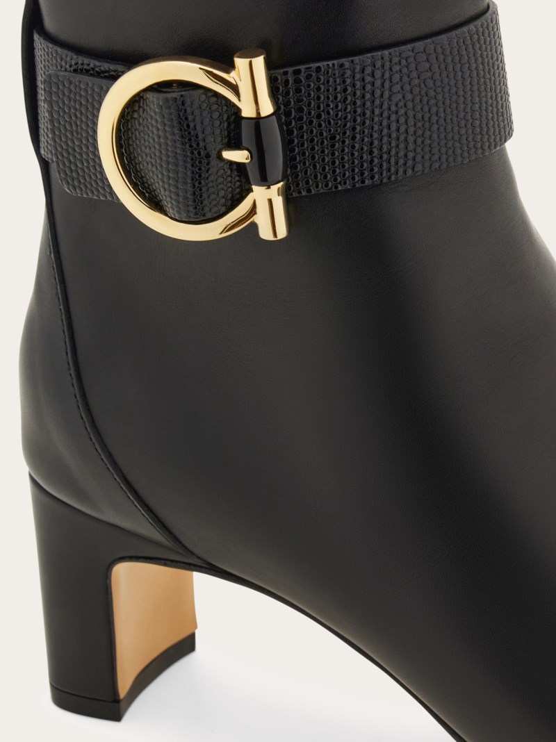 Ferragamo | Women's Gancini Ornament Mid Heel Ankle Boot - Black