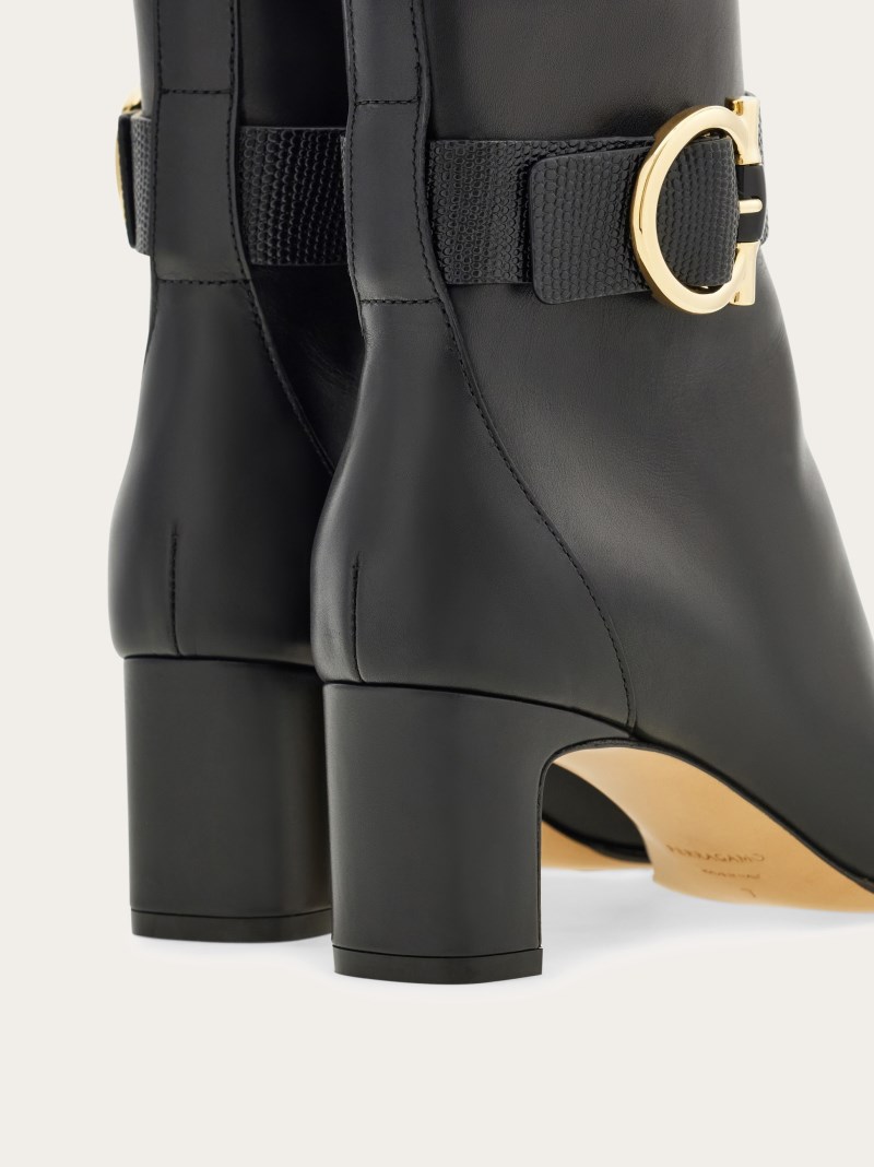 Ferragamo | Women's Gancini Ornament Mid Heel Ankle Boot - Black