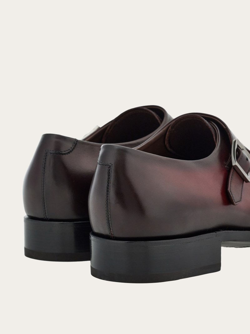 Ferragamo | Men's Tramezza Double Monkstrap - Dark Barolo