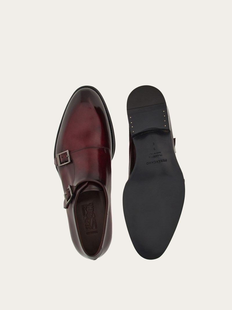 Ferragamo | Men's Tramezza Double Monkstrap - Dark Barolo
