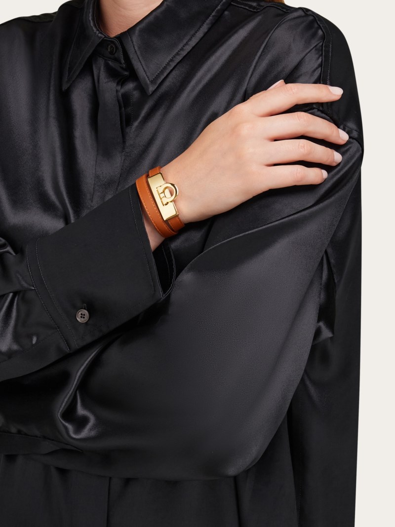 Ferragamo | Women's Gancini Double Twist Bracelet - Cognac (Size 17)