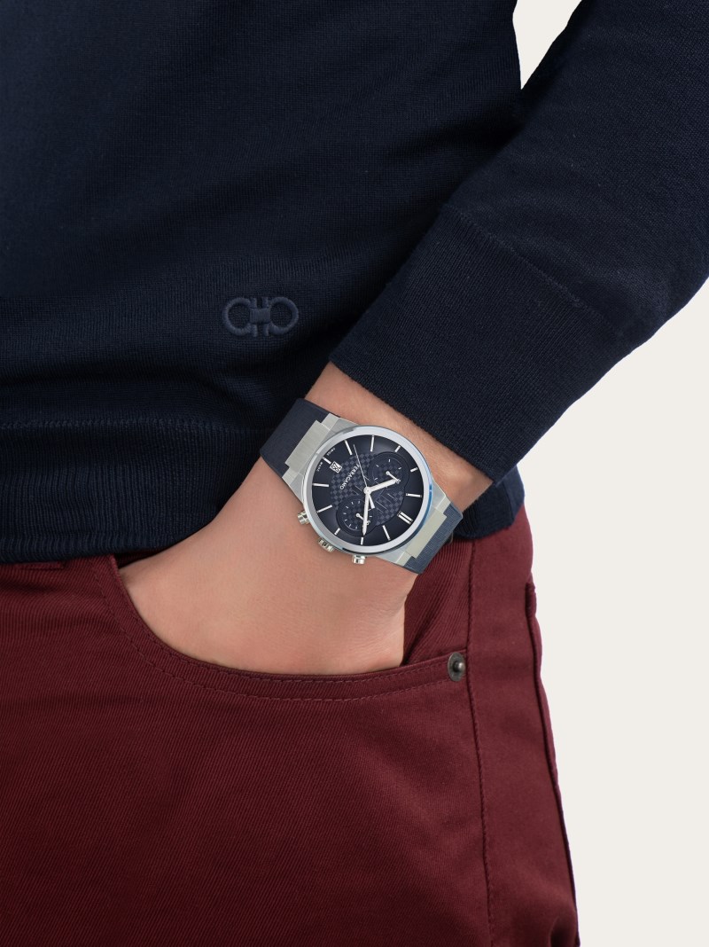 Ferragamo | Men's Sapphire Chrono Watch - Steel/Blue