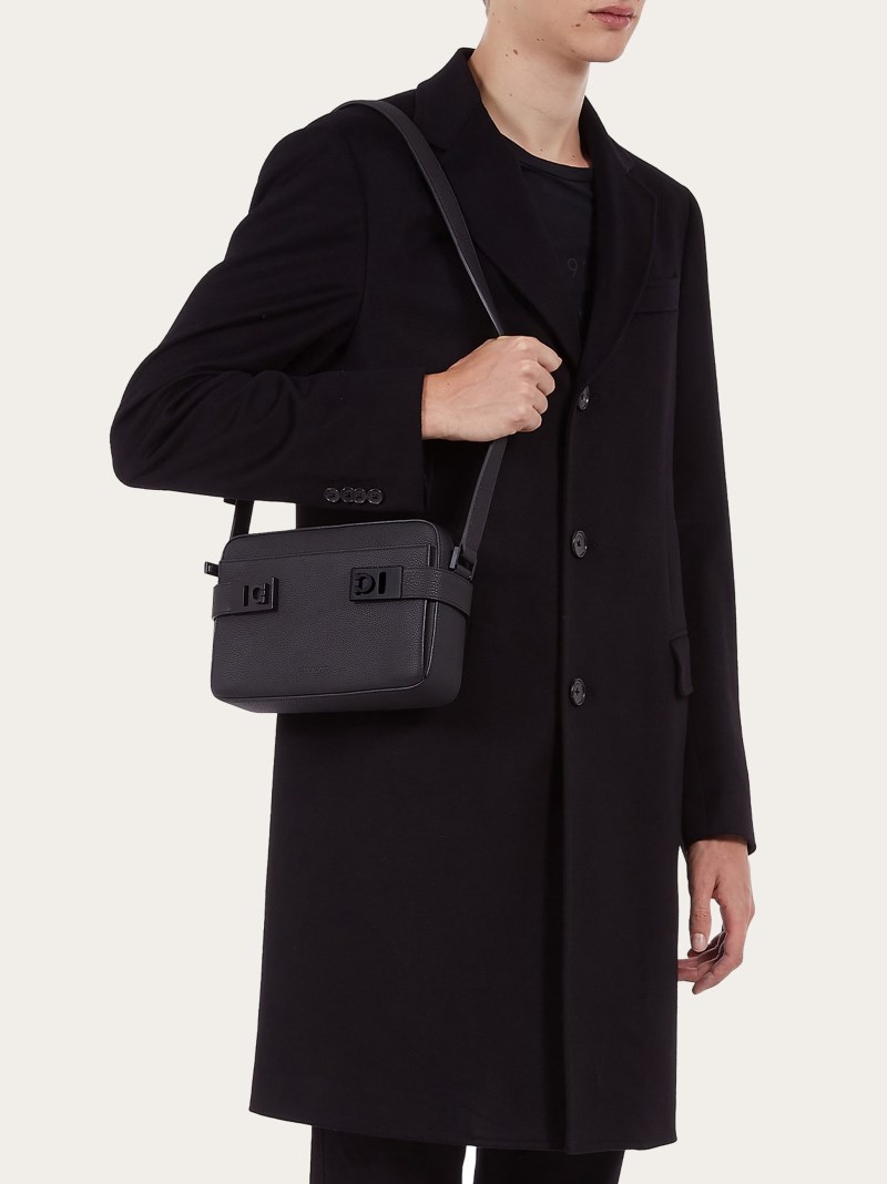 Ferragamo | Men's Shoulder Bag With Gancini Buckles - Black