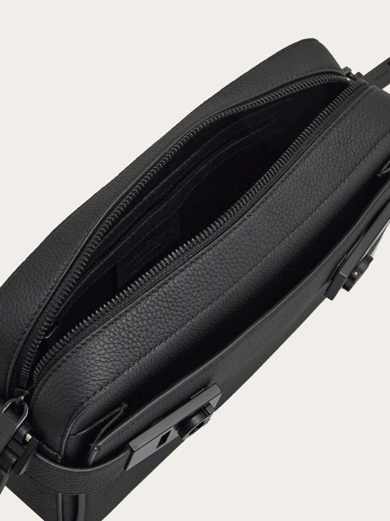 Ferragamo | Men's Shoulder Bag With Gancini Buckles - Black