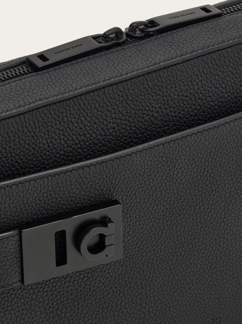 Ferragamo | Men's Shoulder Bag With Gancini Buckles - Black