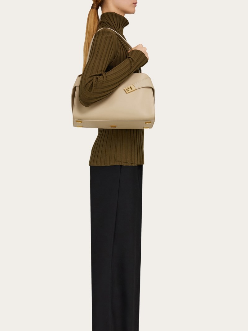 Ferragamo | Women's Hug Soft Bicolor Shoulder Bag - Stone/Burnt Ocra