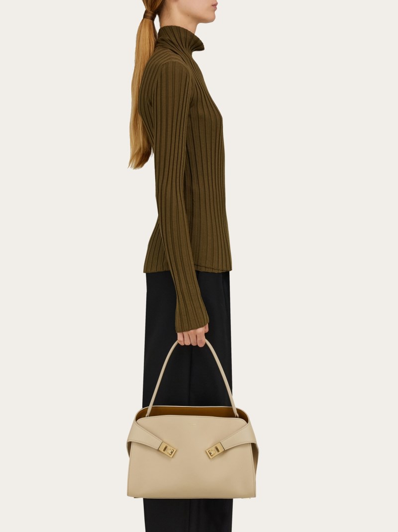 Ferragamo | Women's Hug Soft Bicolor Shoulder Bag - Stone/Burnt Ocra