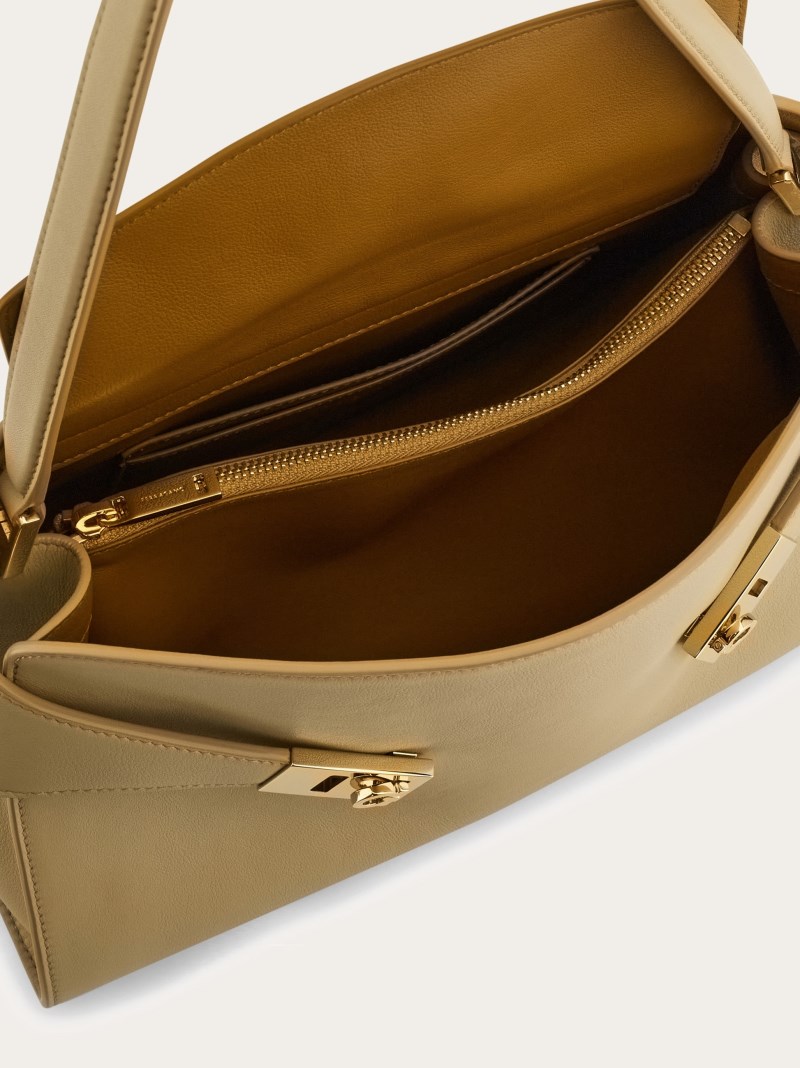 Ferragamo | Women's Hug Soft Bicolor Shoulder Bag - Stone/Burnt Ocra