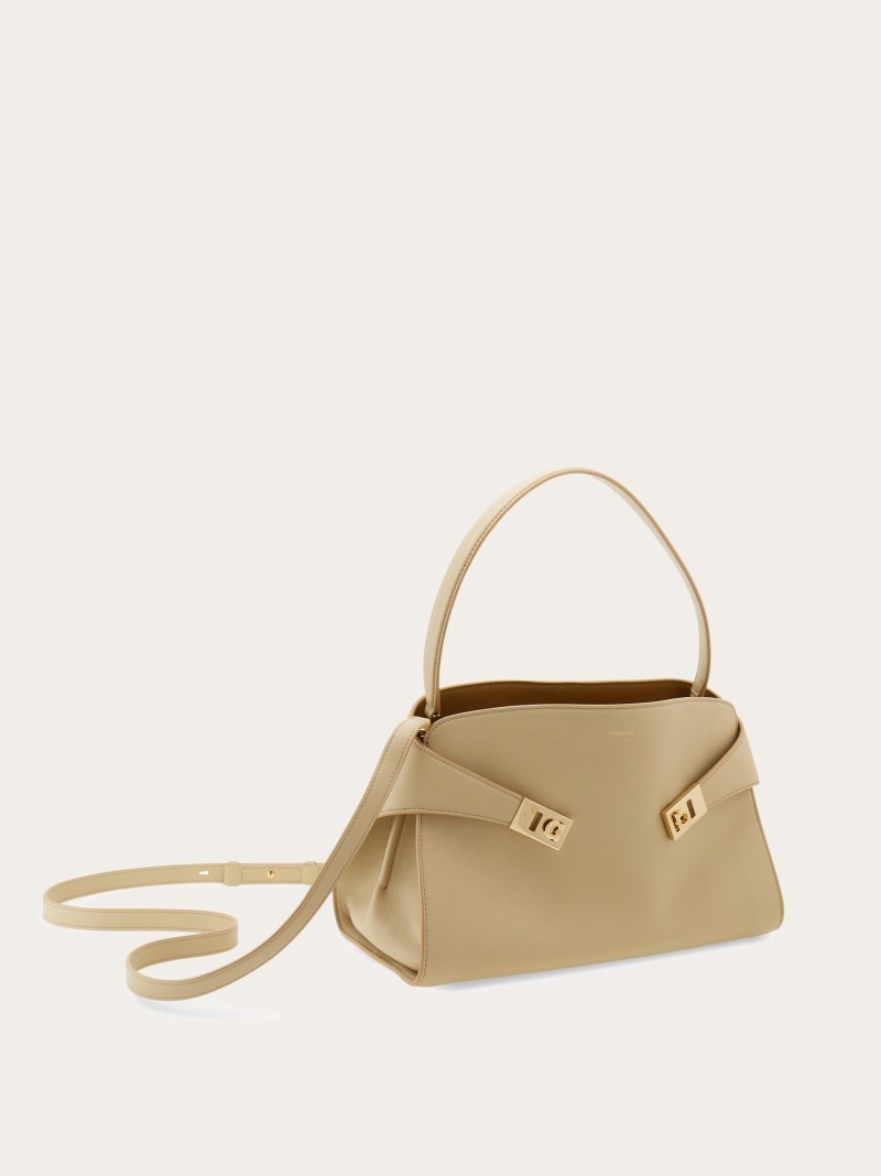 Ferragamo | Women's Hug Soft Bicolor Shoulder Bag - Stone/Burnt Ocra