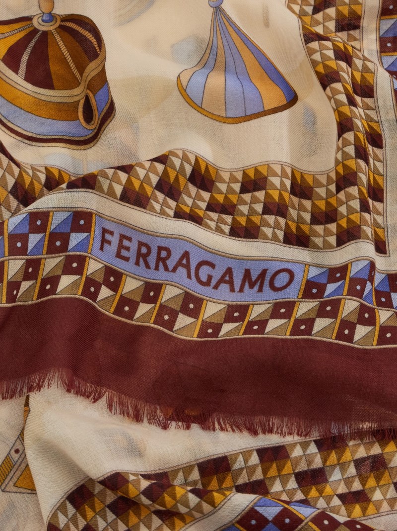 Ferragamo | Women's Cashmere Shawl - Bordeaux/Ocher