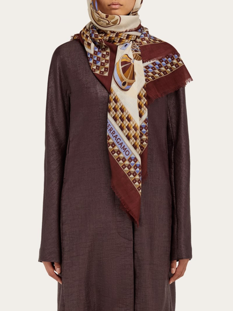 Ferragamo | Women's Cashmere Shawl - Bordeaux/Ocher